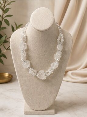 Clear Quartz Statement Necklace Natural Crystal Nugget & Chip Beads